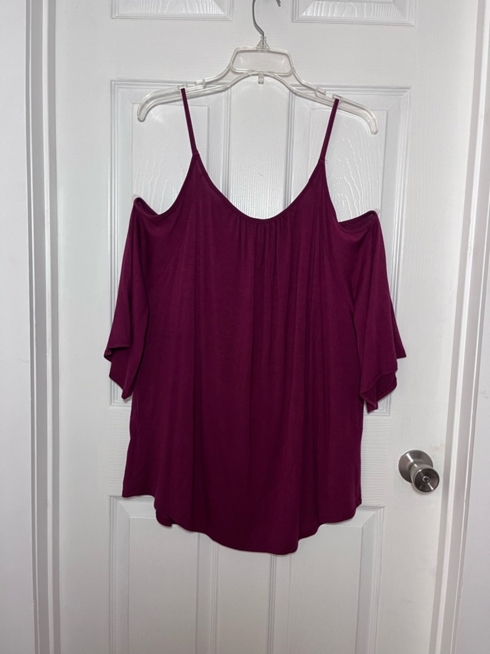 Modern Kiwi Plus Cold-Shoulder Spaghetti Strap Blouse in Burgundy - Picture 2 of 4